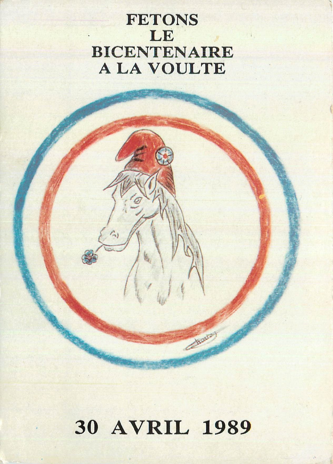 CPM Dessin de Cedric Chantou Fetons le Bicentenaire a la Voulte 30 Avril 1989 Cheval Revolution Francaise