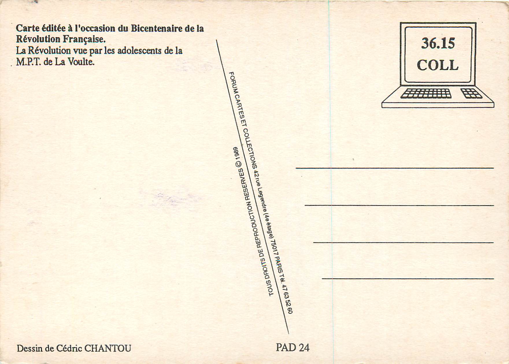 CPM Dessin de Cedric Chantou Fetons le Bicentenaire a la Voulte 30 Avril 1989 Cheval Revolution Francaise — Back