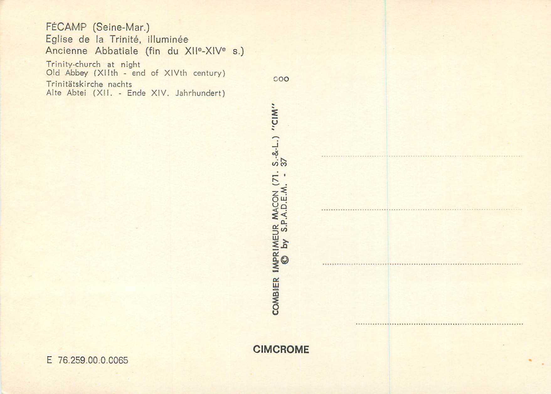 CPM Fecamp (Seine Mar) Eglise de la Trinite Illuminee Ancienne Abbatiale (fin du XIIe XIVe S) — Rückseite