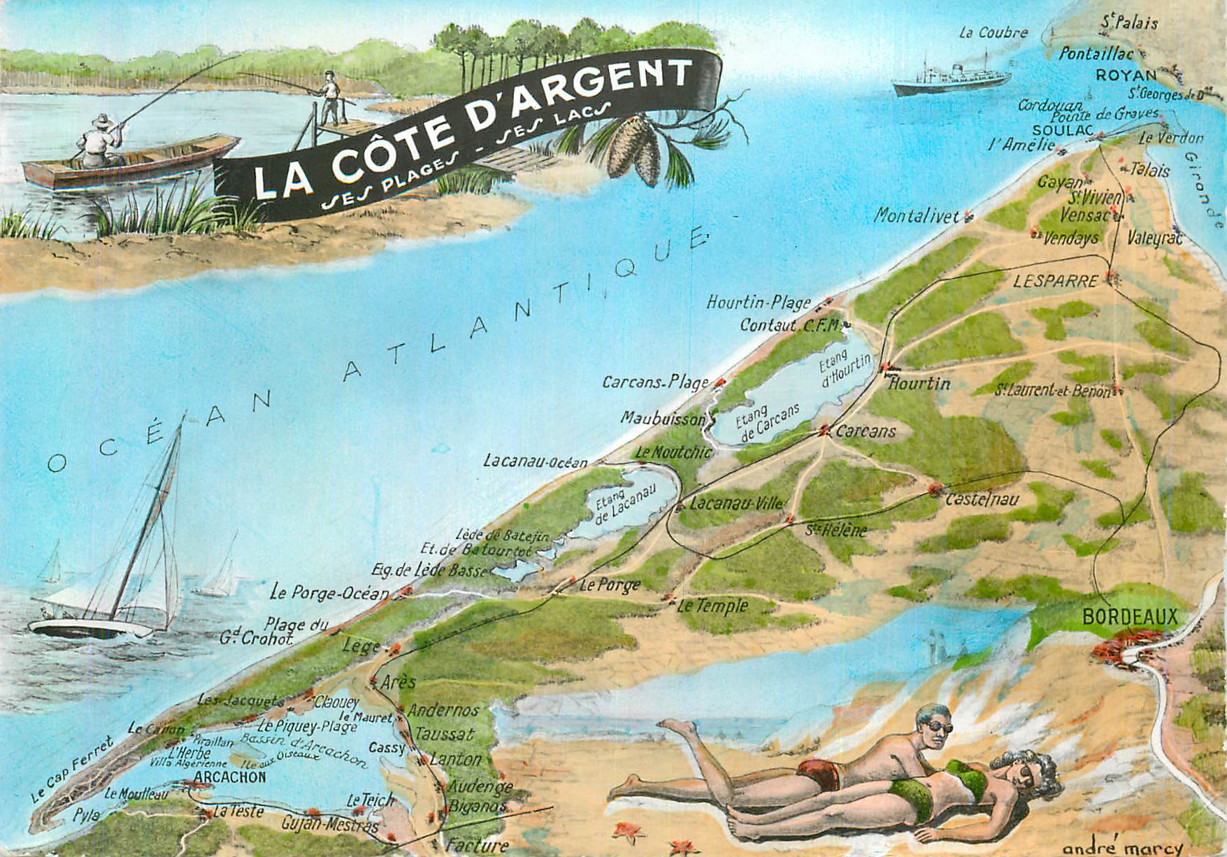 CPM La Cote d'Argent Ses Plages Ses Lacs Peche