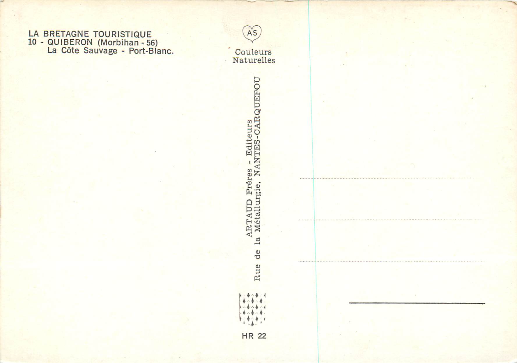 La Côte Sauvage - Port-Blanc — Quiberon, Morbihan — éditeur ArtAUD Frères, Nantes — Reverso