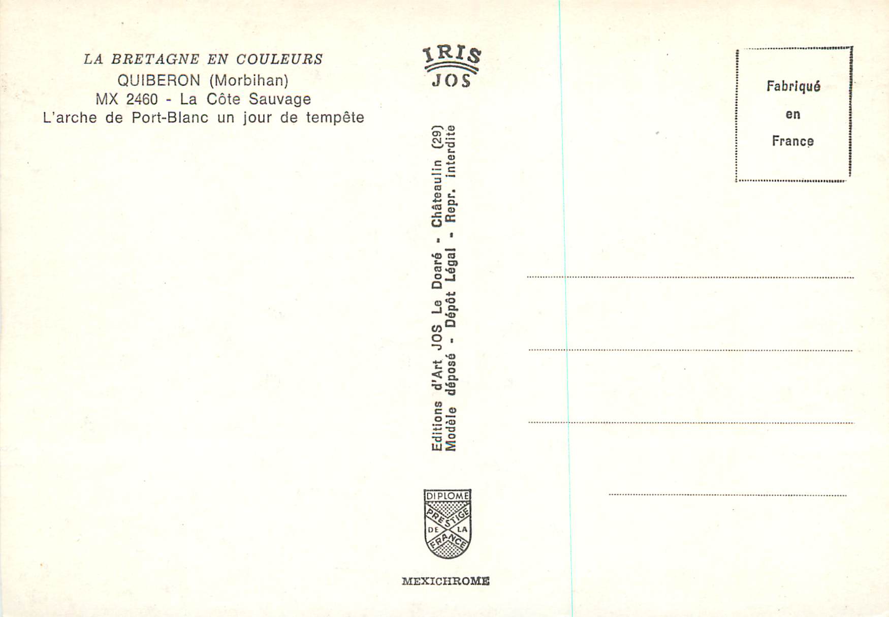 L'arche de Port-Blanc — Quiberon (Morbihan) — Éditions d'Art JOS — Verso