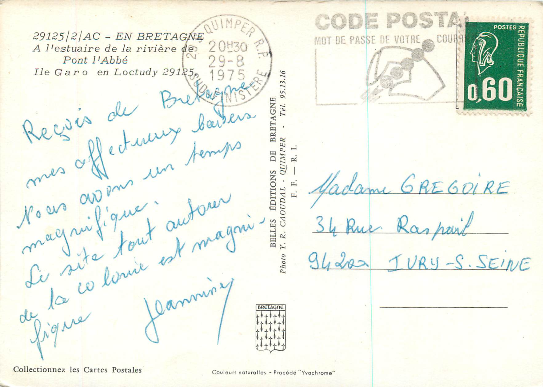 CPM En Bretagne a l'Estuaire de la Riviere de Pont l'Abbe — Rückseite