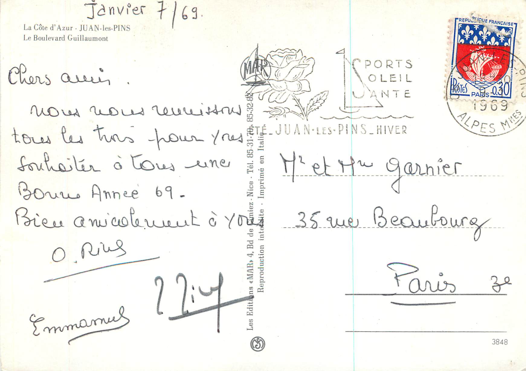 CPM Juan les Pins la Cote d'Azur le Boulevard Guillaumont  — Rückseite