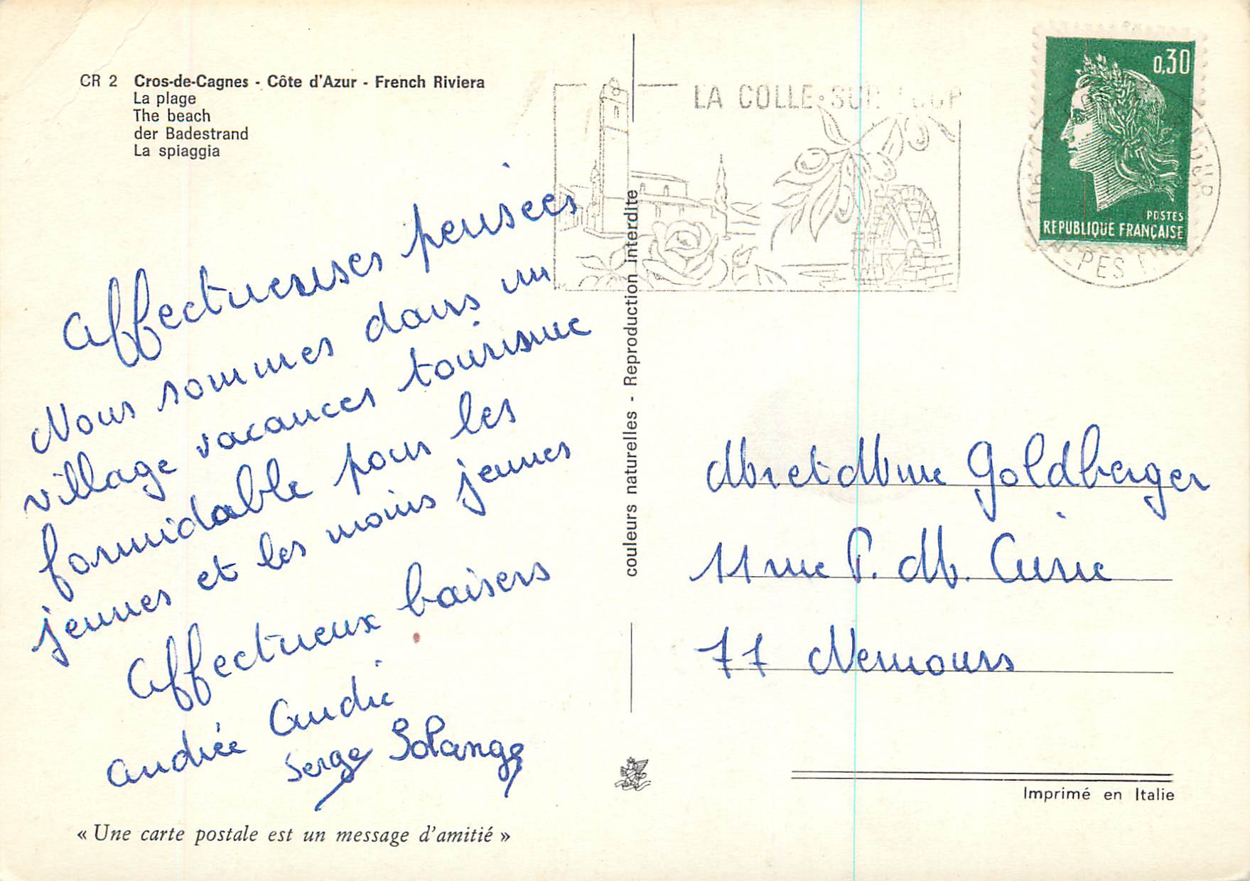 CPM Cros de Cagnes Cote d'Azur French Riviera la Plage — Verso