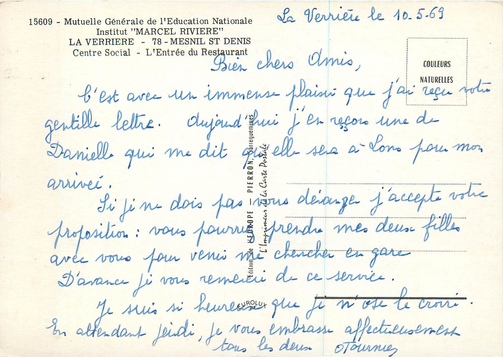 CPM la Verriere Mutuelle Generale de l'Education Nationale Institut Marcel Riviere — Back