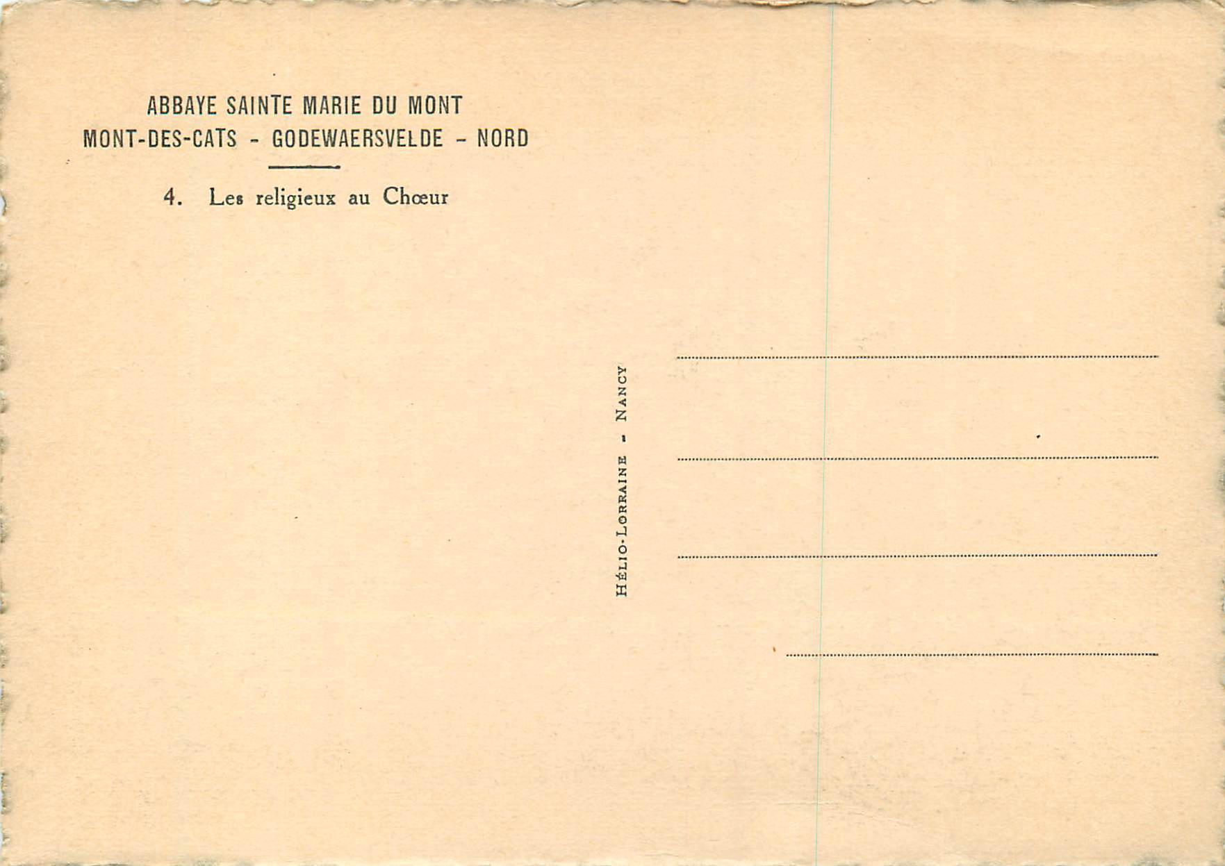 CPM Abbaye Sainte Marie du Mont des Cats Godewarselde les Religieux au Choeur — Rückseite