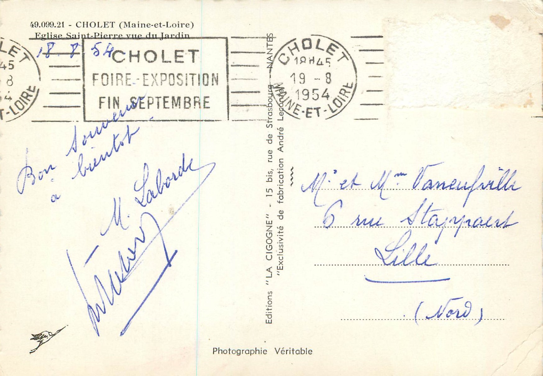 CPM Cholet (Maine et Loire) Eglise Saint Pierre vue du Jardin — Rückseite