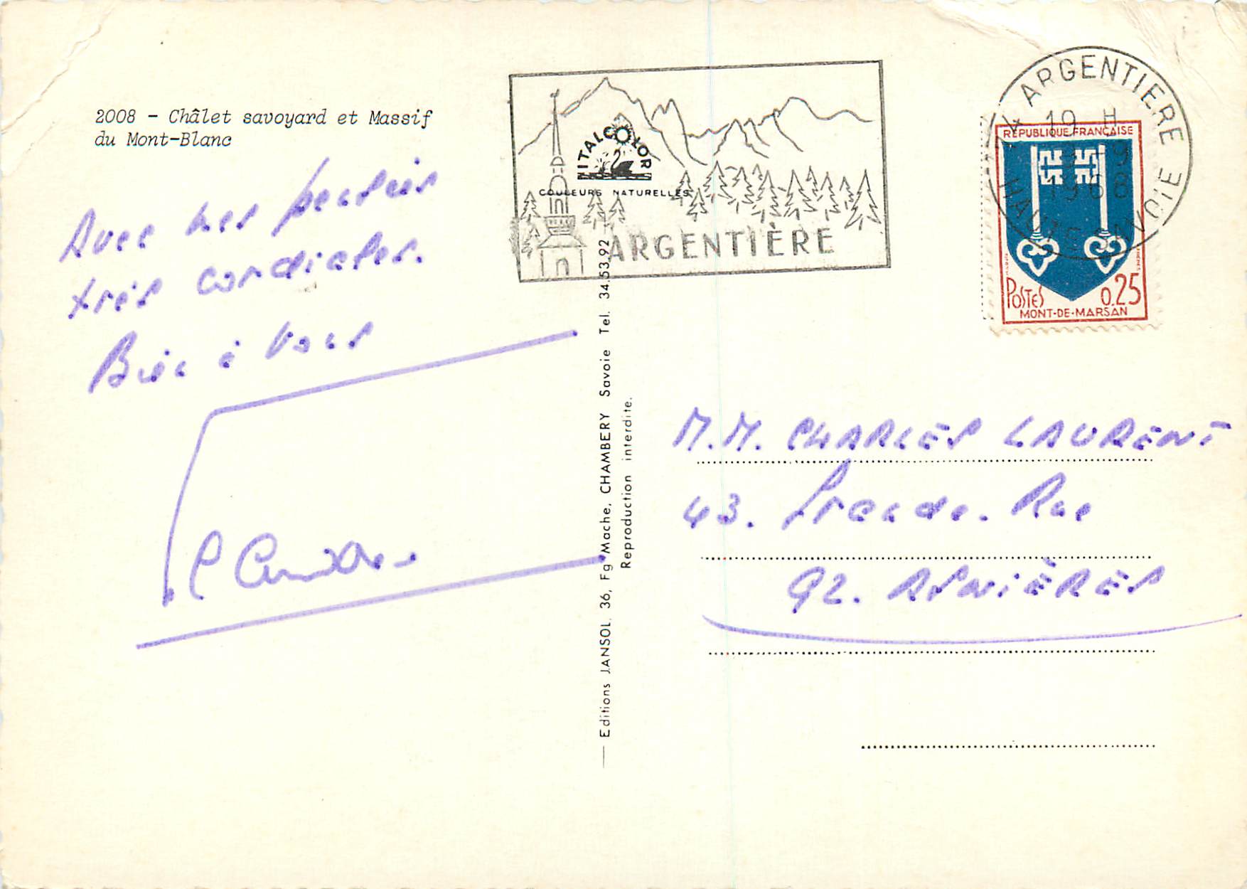 CPM Chalet Savoyard et Massif du Mont Blanc — Rückseite