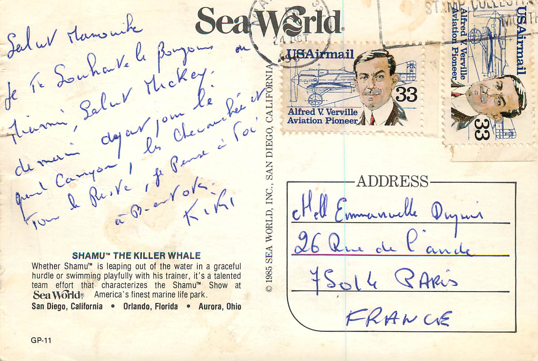 CPM Shamu the Killer Whale Sea World — Back
