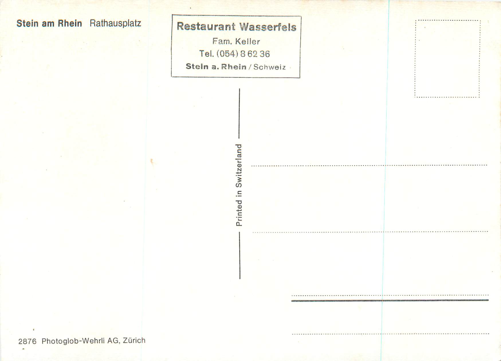 Stein am Rhein — Rathausplatz — Photoglob-Wehrli AG, n°2876 — Verso