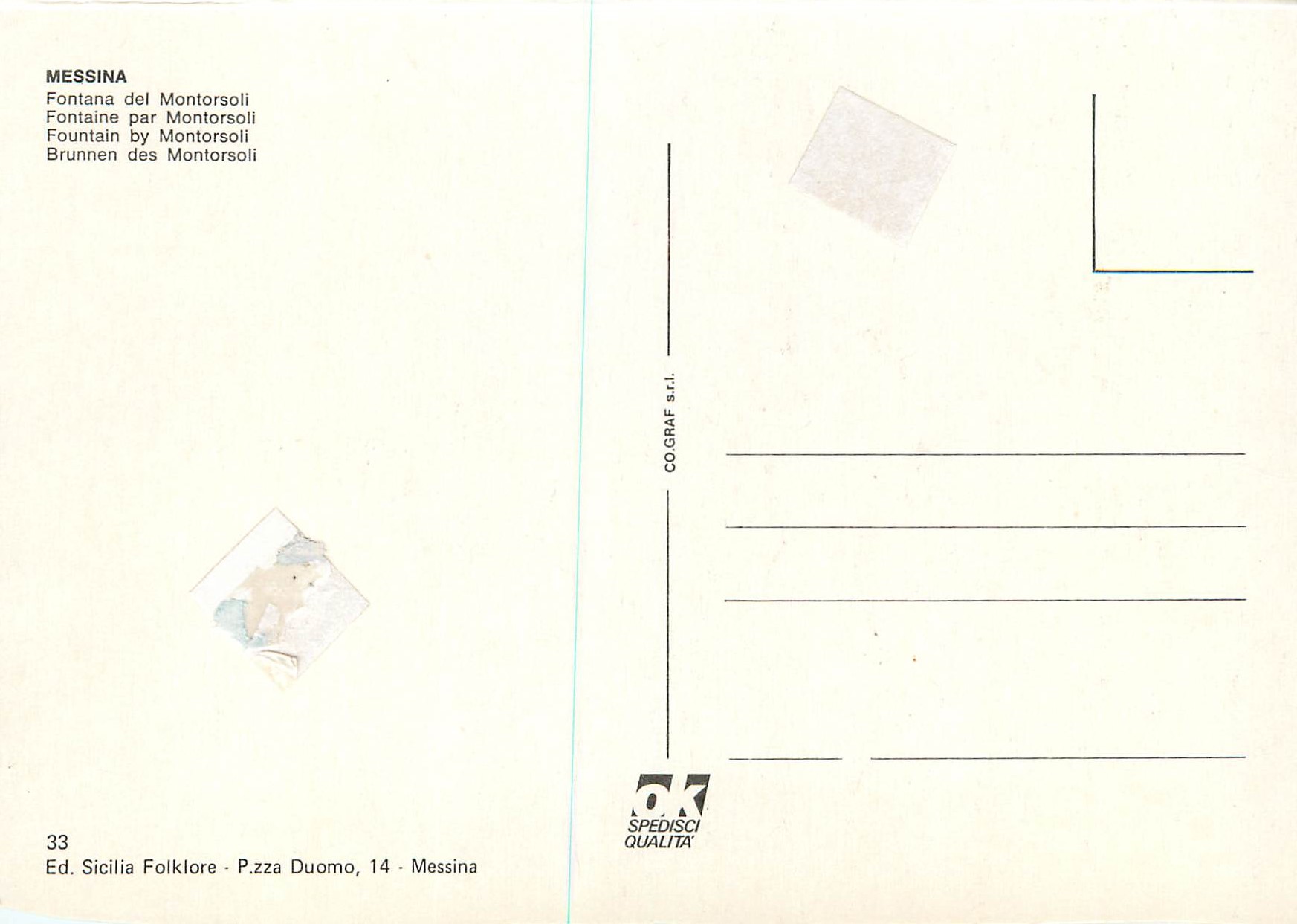 CPM Messina Fontaine par Montorsoli — Rückseite