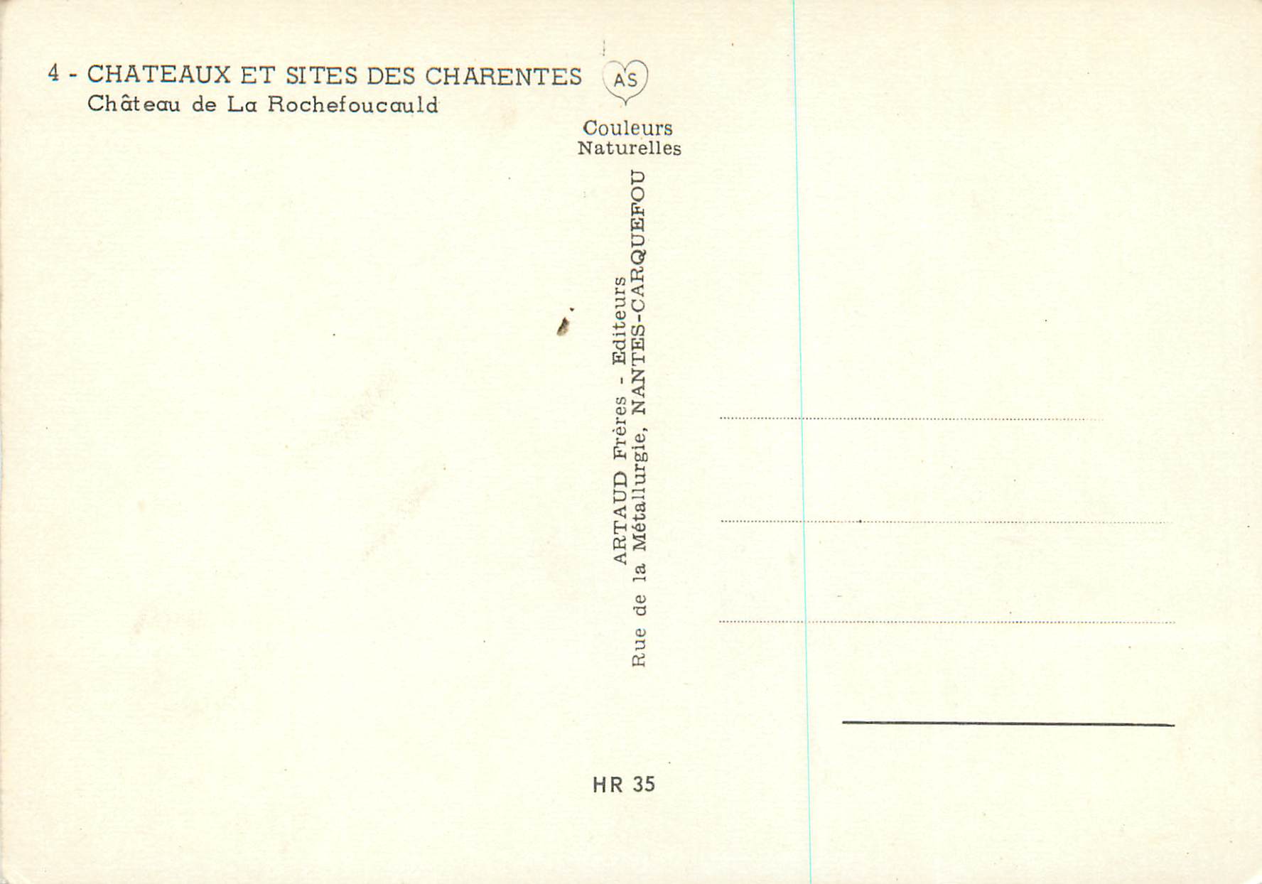CPM Chateaux et Sites des Charentes Chateau de la Rochefoucauld — Verso