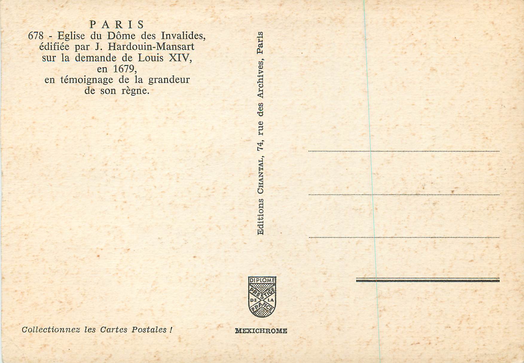 CPM Paris Eglise du Dome des Invalides — Verso