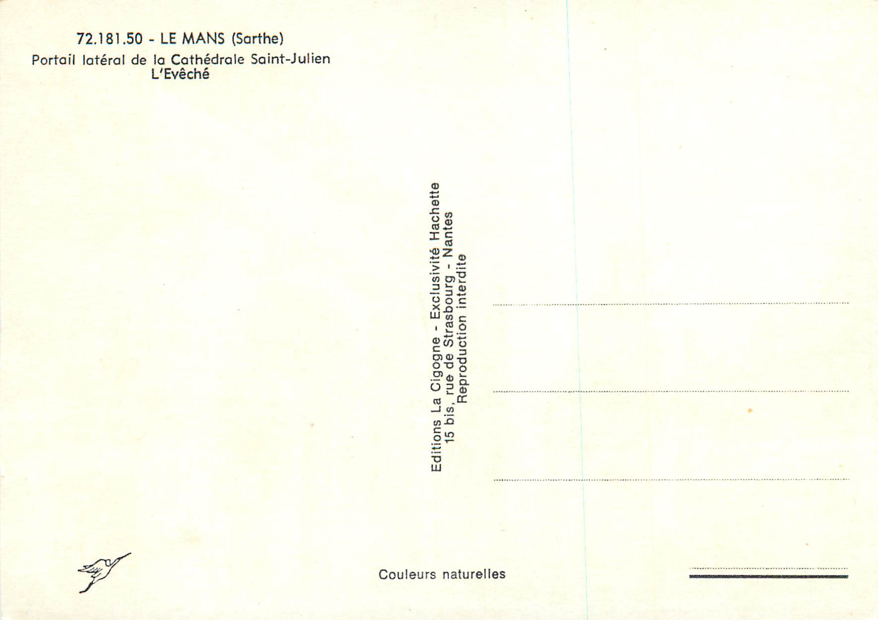 Le Mans (Sarthe) — Portail latéral de la Cathédrale Saint-Julien — Éditions La Cigogne — Rückseite