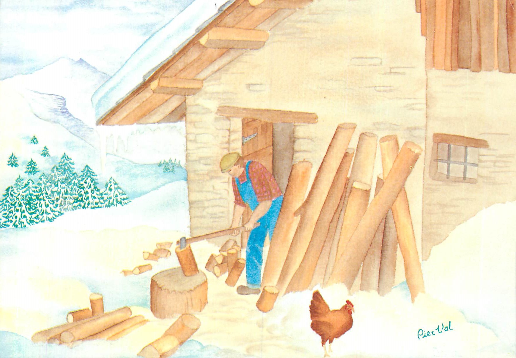 CPM la Corvee de l'Hiver (Aquarelle de Pier Val) Images de Chez Nous
