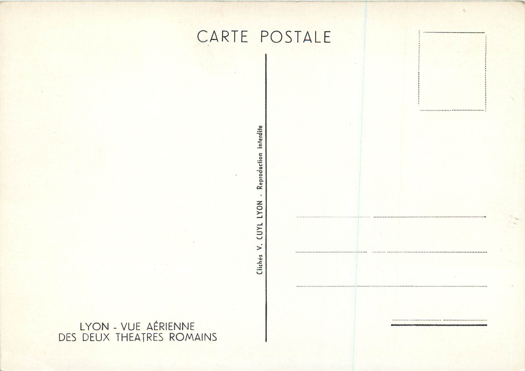 CPM Lyon Vue Aerienne des Deux Theatres Romains — Verso
