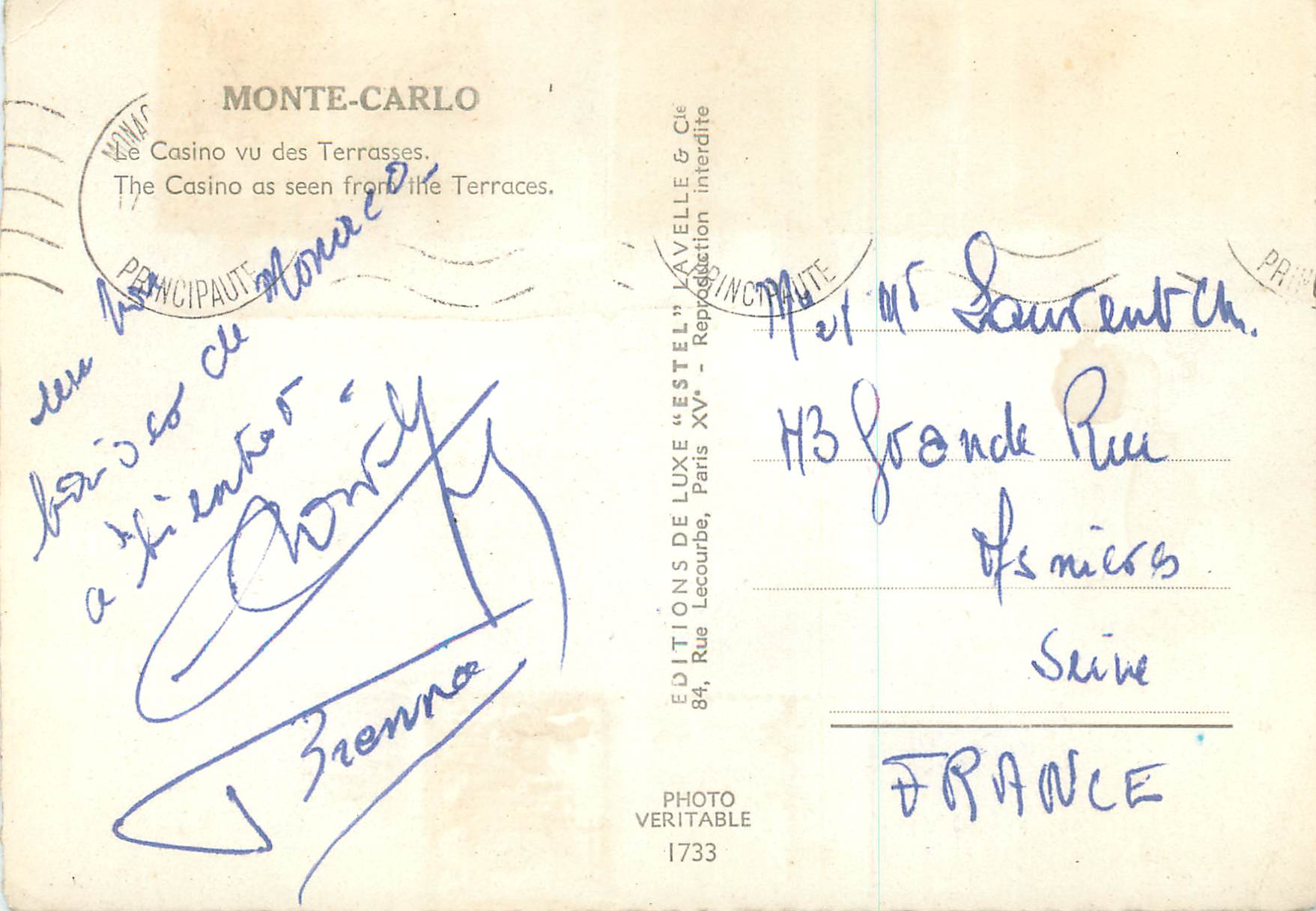 CPM Monte Carlo Casino Vu des Terrasses — Rückseite