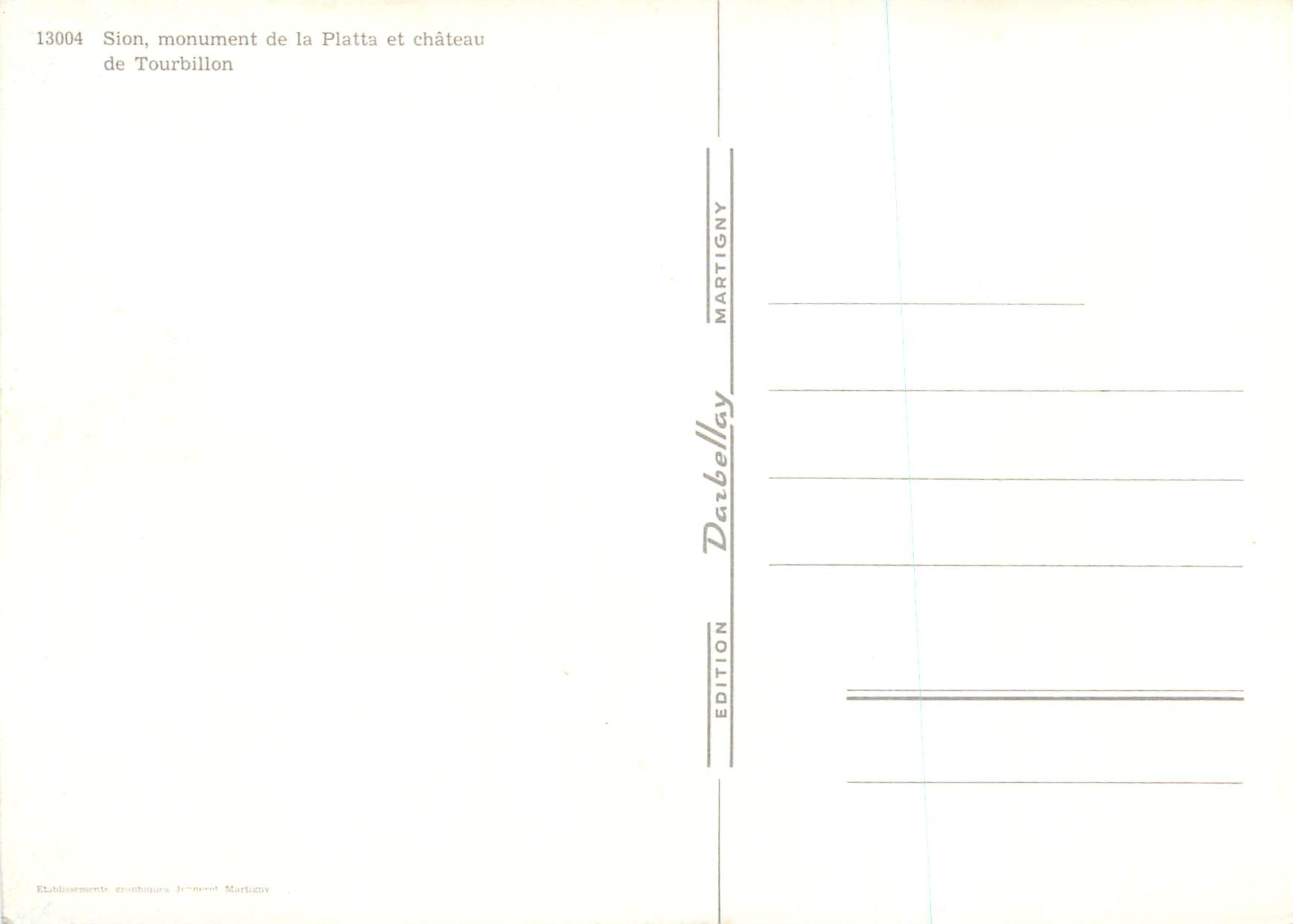 CPM Sion Monument de la Platts et Chateau de Tourbillon — Rückseite