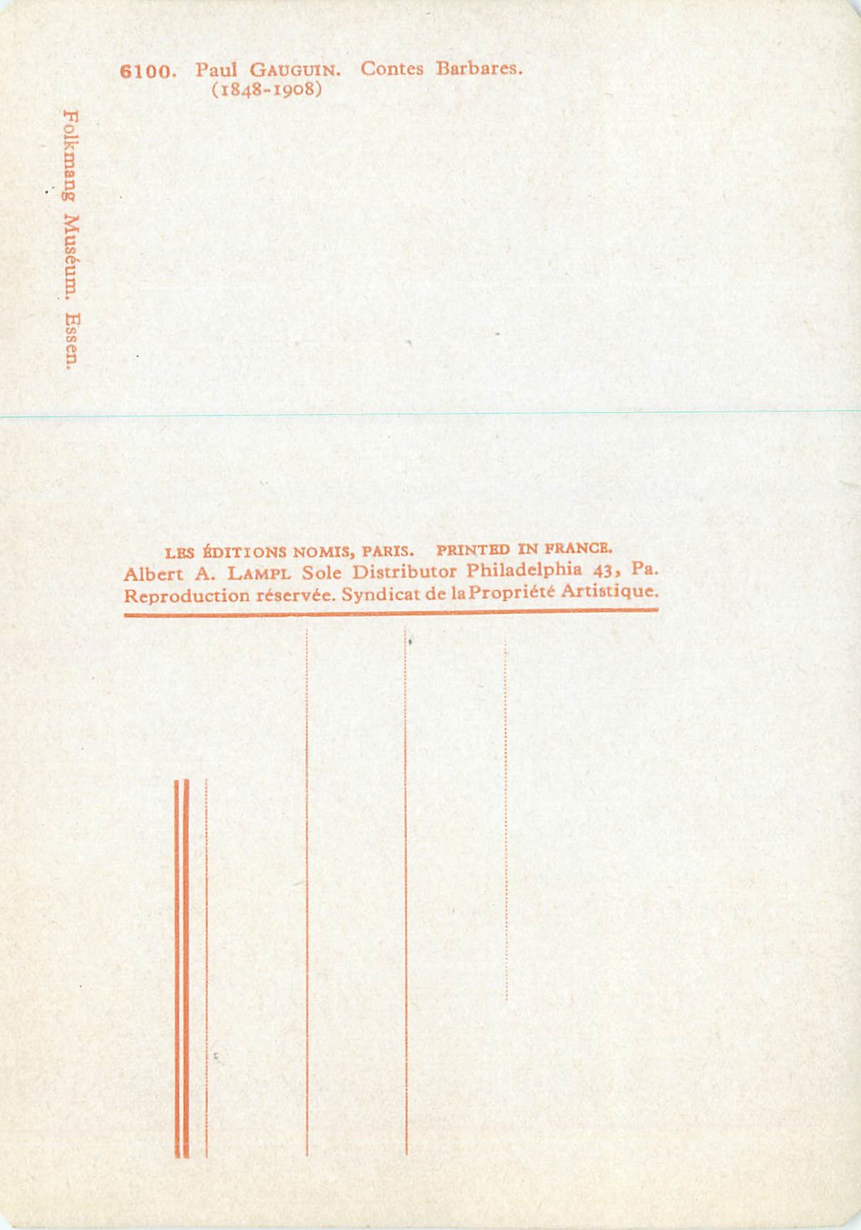 CPM Paul Gauguin Contes Barbares (1848 1908) — Verso
