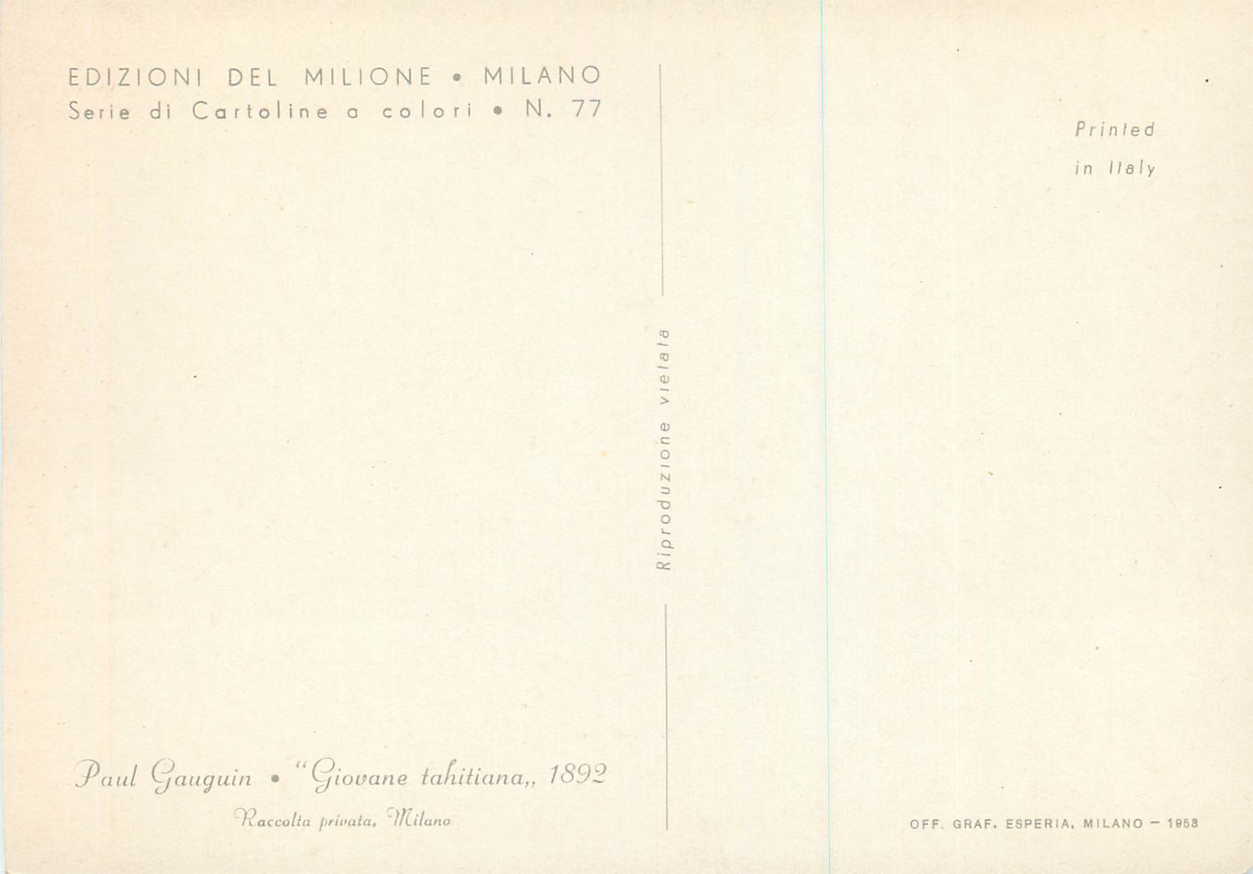 CPM Paul Gauguin Giovane Tahitiana — Verso