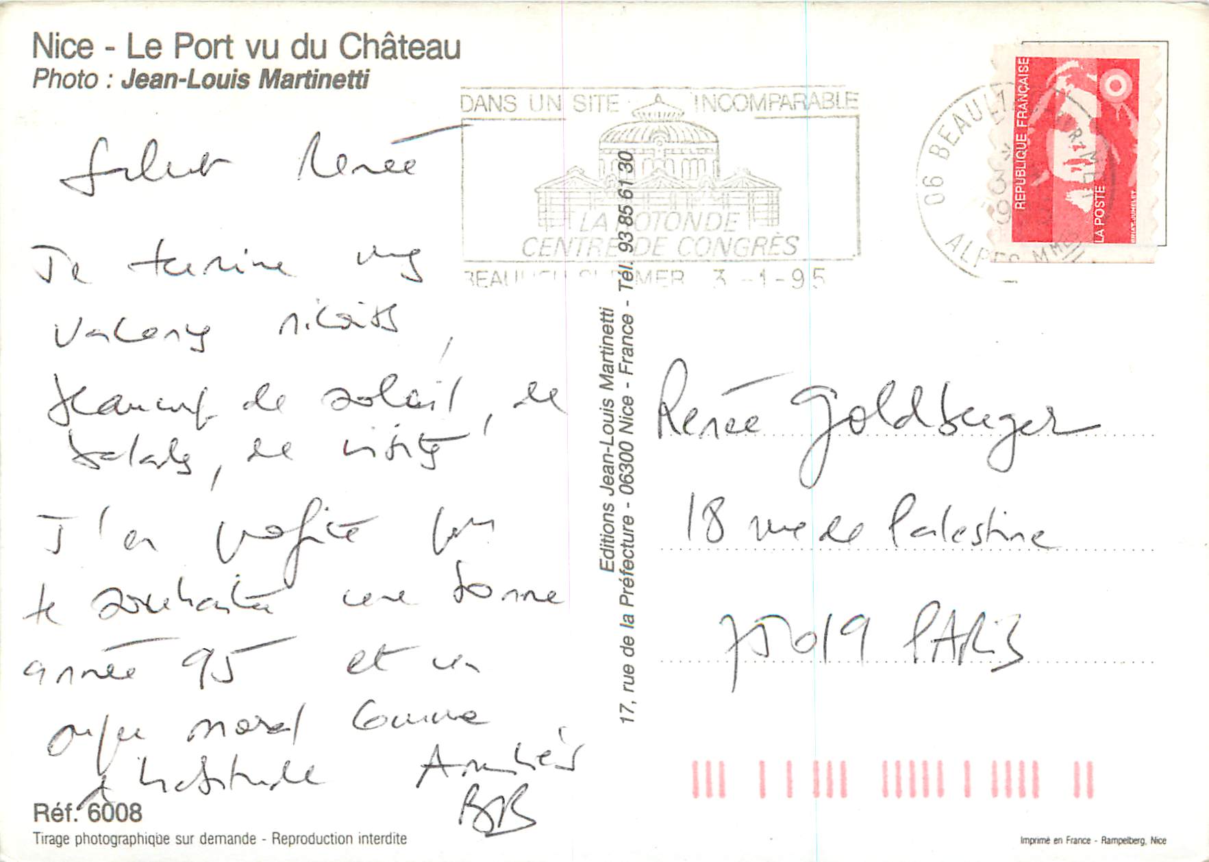CPM Nice le Port vu du Chateau — Verso