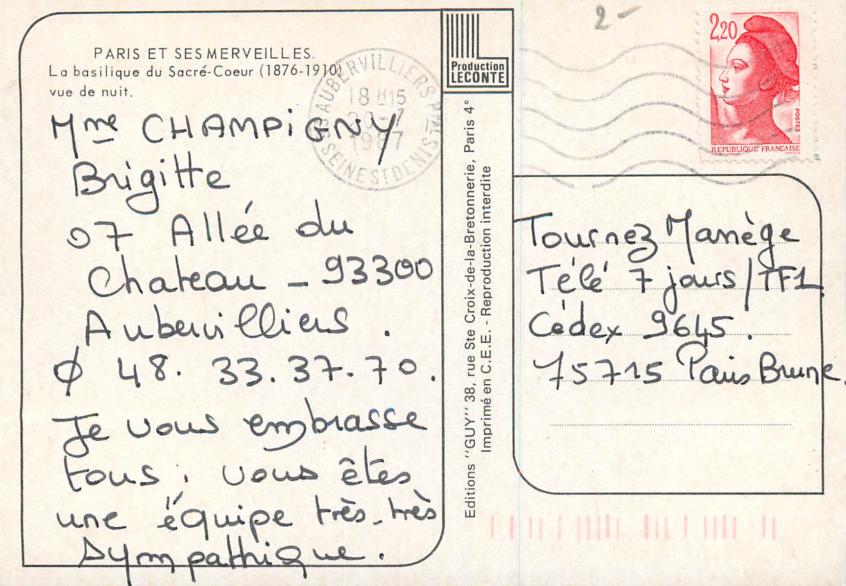 CPM Paris et ses Merveilles La basilique du Sacre Cœur Montmartre — Rückseite