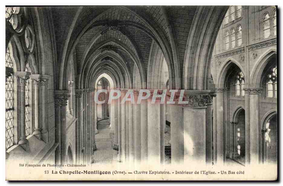 La Chapelle-Montligeon (Orne) — Intérieur de l'Église. Un Bas côté — Sté Française de Phototypie, Châteaudun