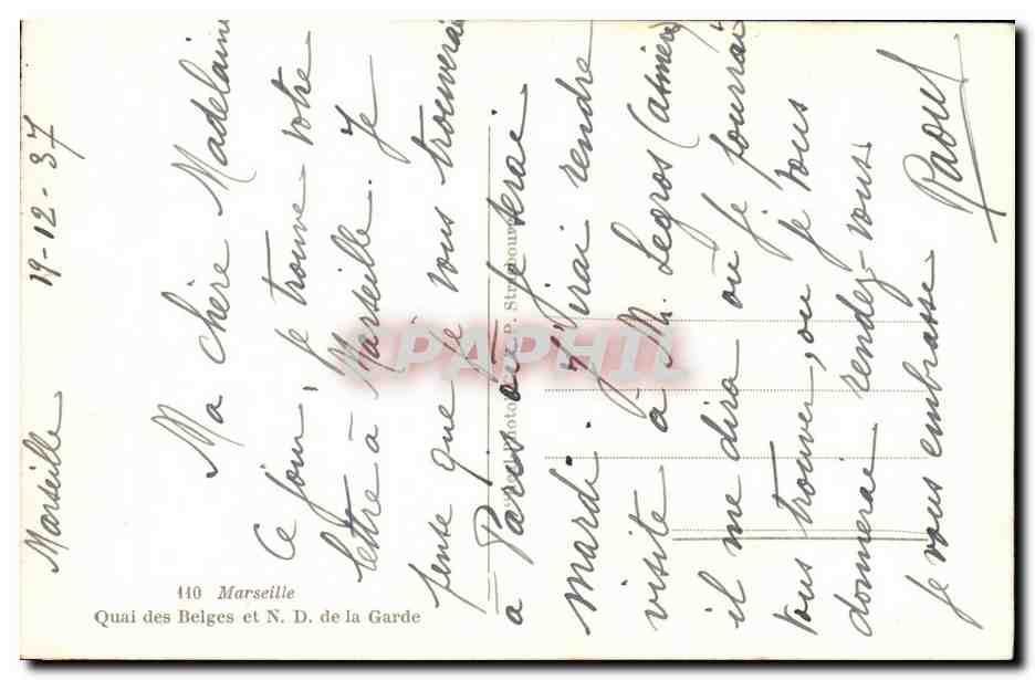 Puerto de Marsella — vista del Vieux-Port con nave militar — editor C.A.P. n°140 — Reverso