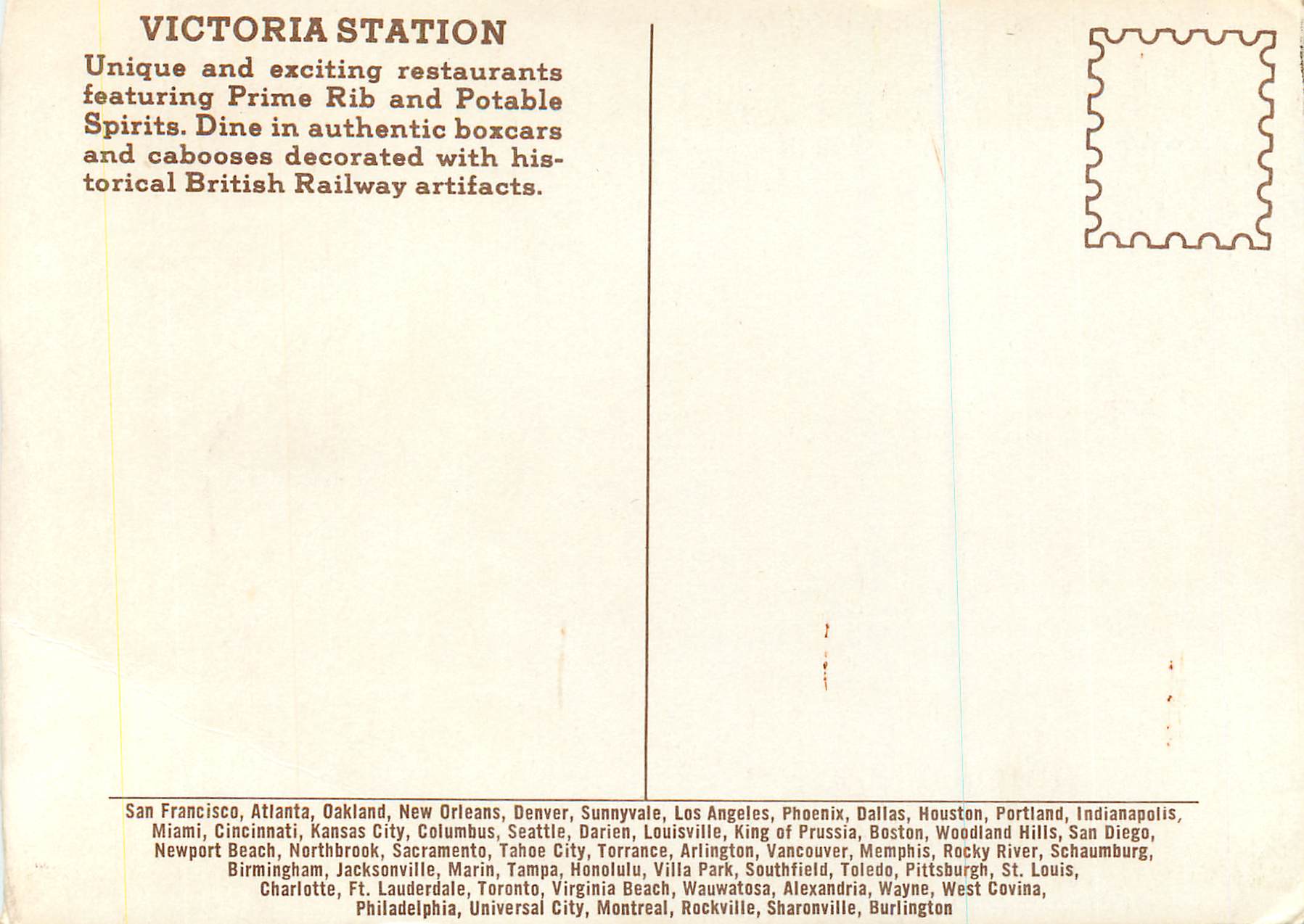 Victoria Station — restaurant en wagon-lit — éditeur non visible — Rückseite
