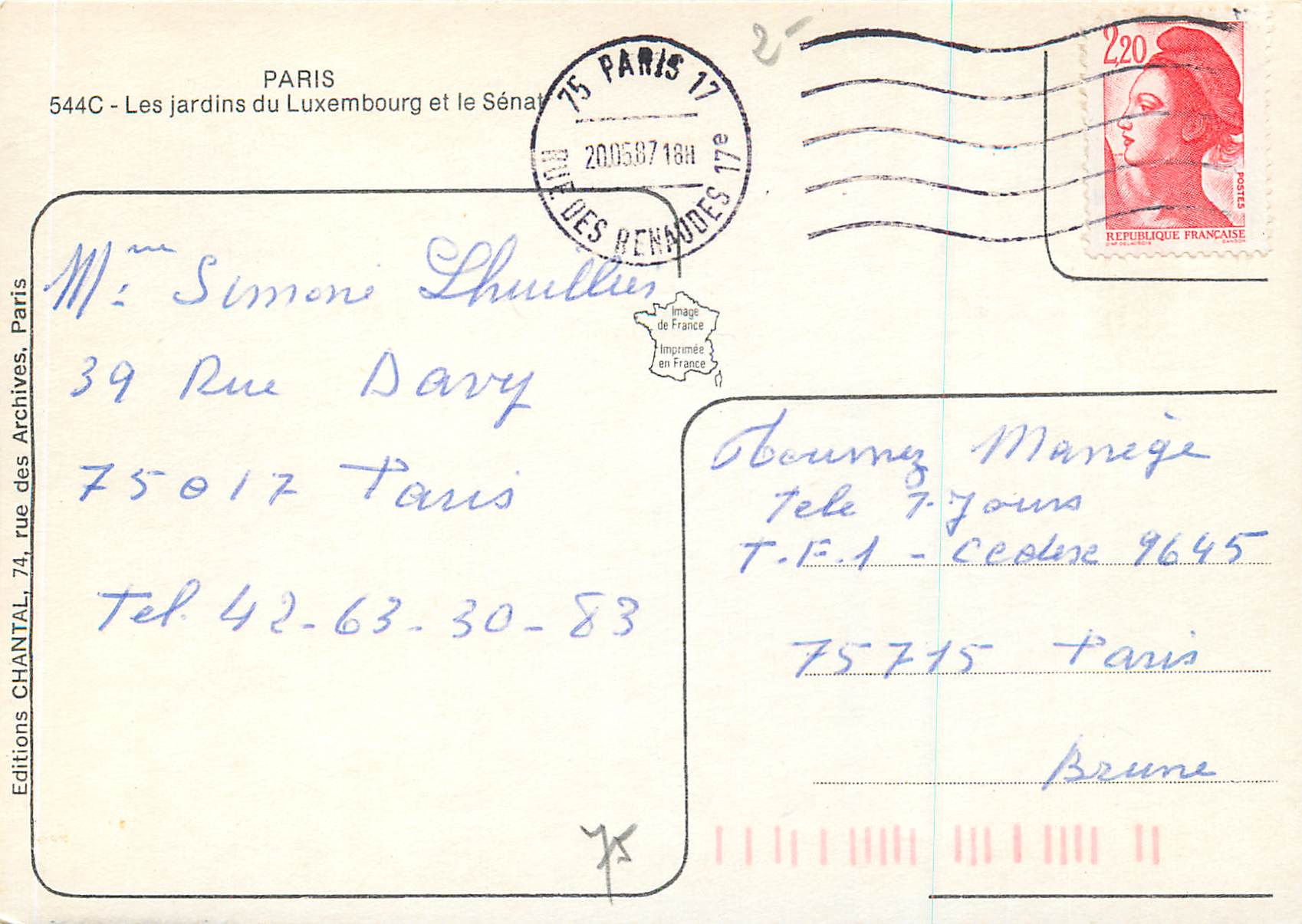Paris - Le Luxembourg — éditeur IRIS, n° de série 544C — Rückseite