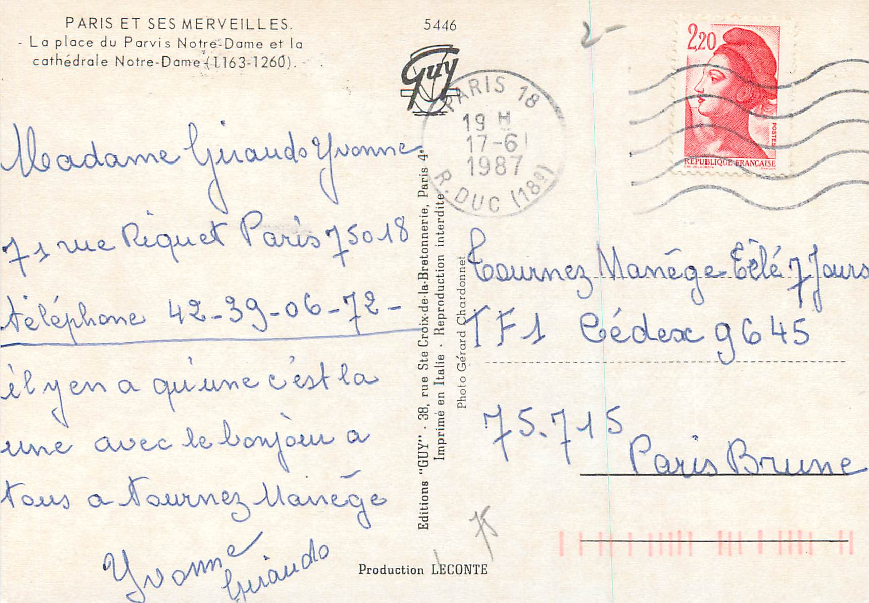 CPM Paris et ses Merveilles la Place du Parvis Notre Dame et la Cathedrale Notre Dame( 1163 1260) — Verso