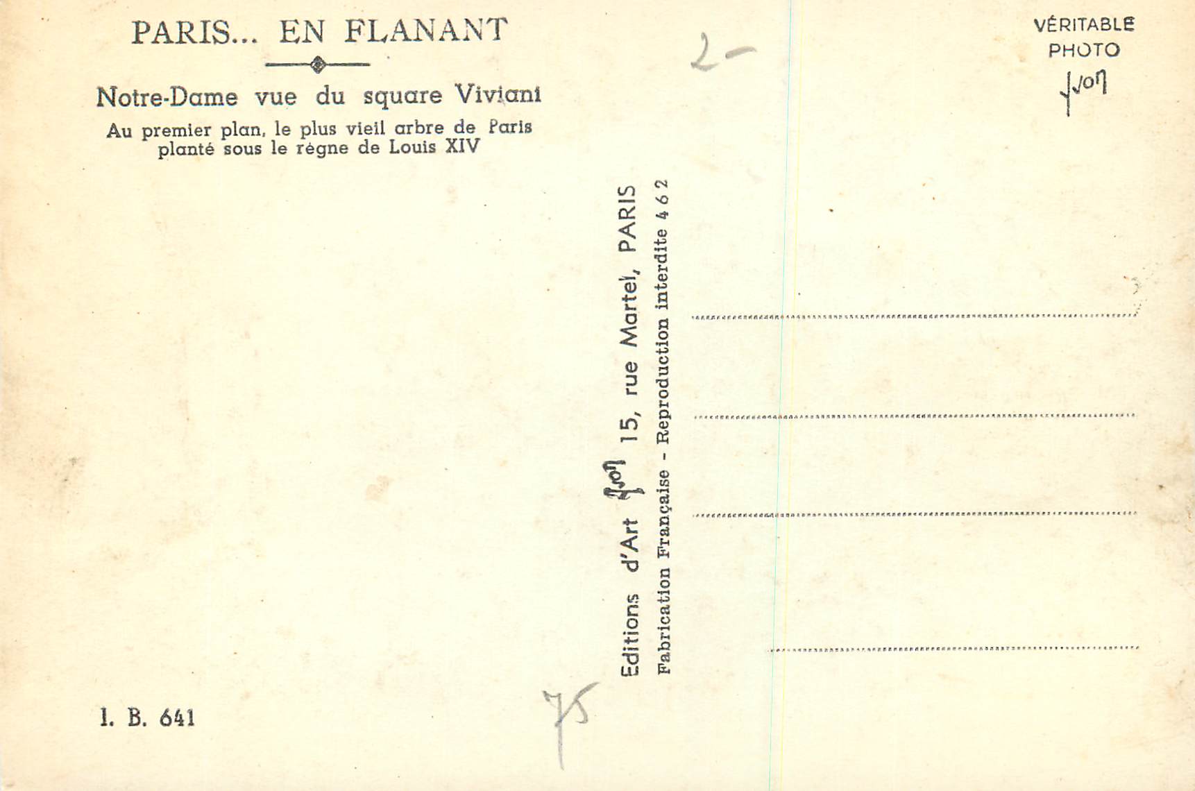 CPM Paris en Flanant Notre Dame Vue du Square Viviant — Rückseite