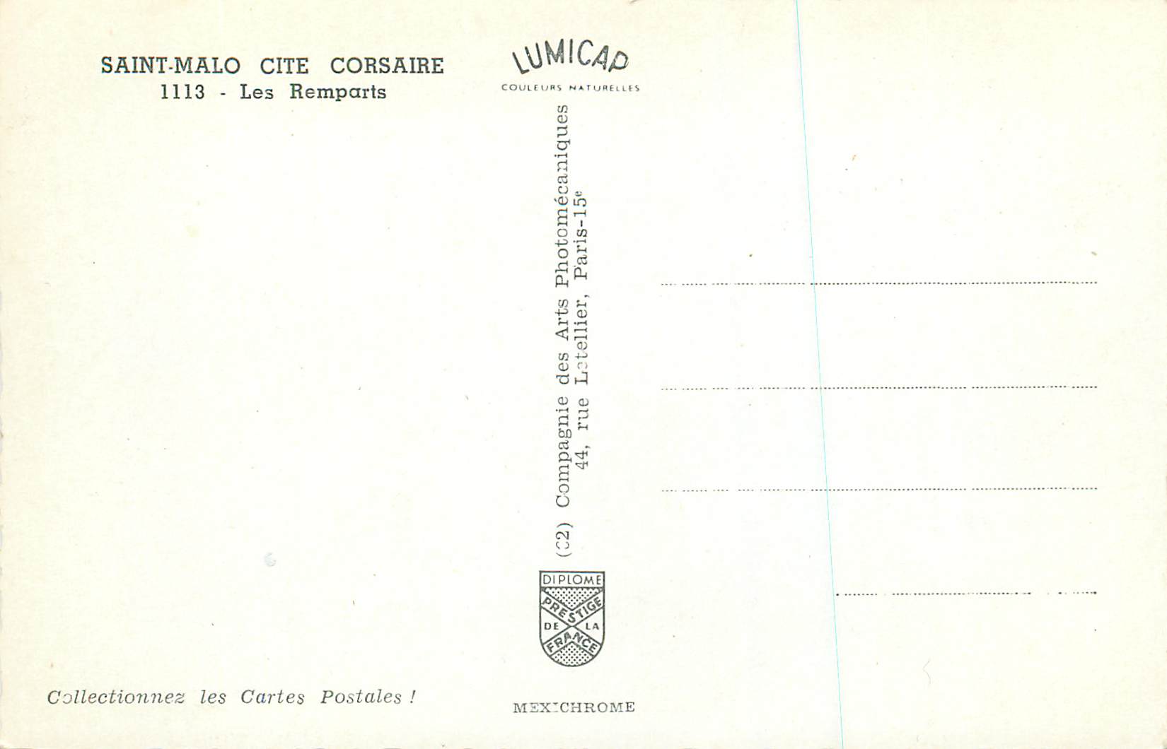 CPM Saint Malo Cite Corsaire les Remparts — Verso