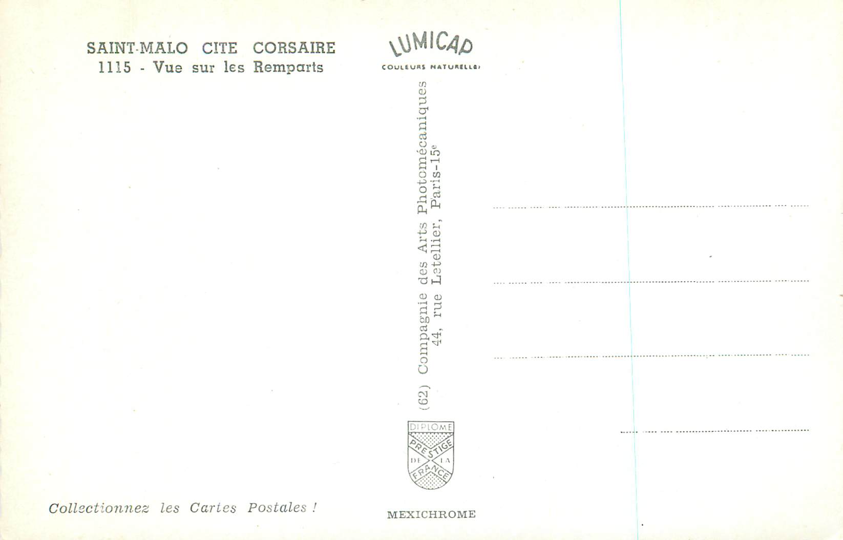 Saint-Malo - Vue sur les Remparts — éditeur LUMICAP, n° 1115 — Reverso