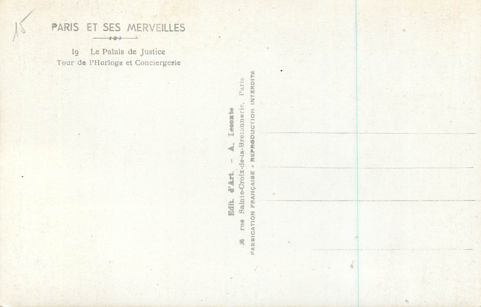 CPM Paris et ses Merveilles le Palais de Justice — Rückseite