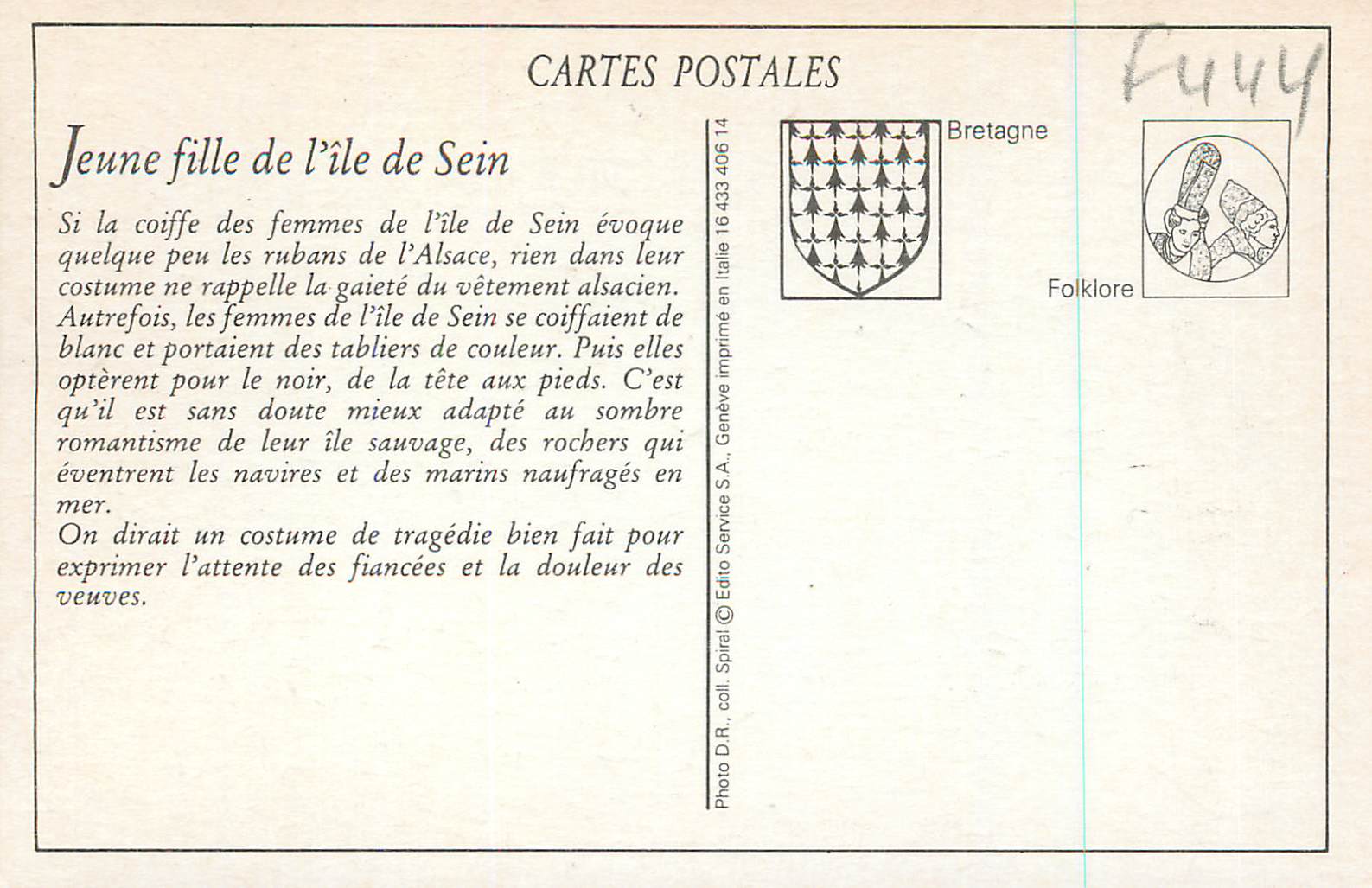 REPRO L'Ile de Sein Jeune Fille de Pensive — Rückseite
