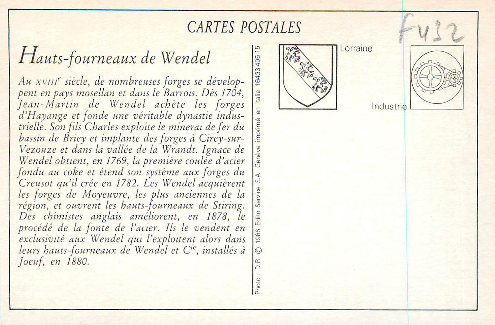 REPRO Usine de Wendel Hauts Fourneaux — Rückseite