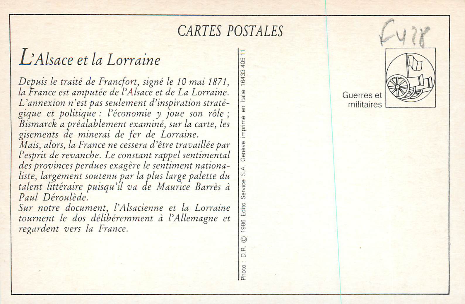 REPRO L'Alsace et la Lorraine Pres de Mars la Tour — Rückseite