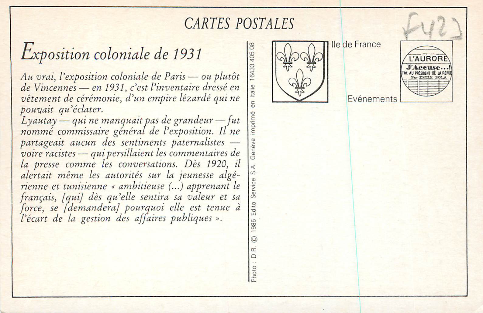 REPRO Paris Exposition Coloniale Internationale Palais de l'AOF La place du marche soudanais Soudan — Rückseite