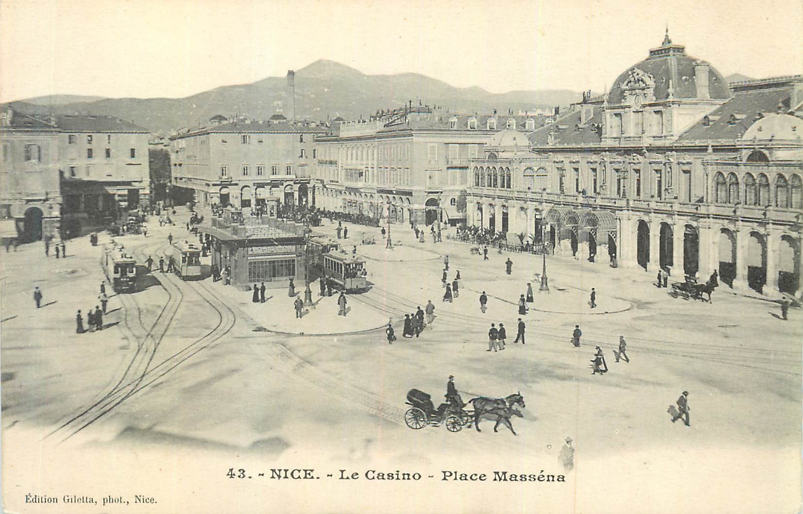 CPA Nice le Casino Place Massena Tramway