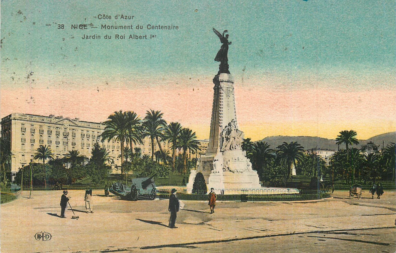 CPA Nice Monument du Centenaire Jardin du Roi Albert Cote d'Azur Canon Militaria
