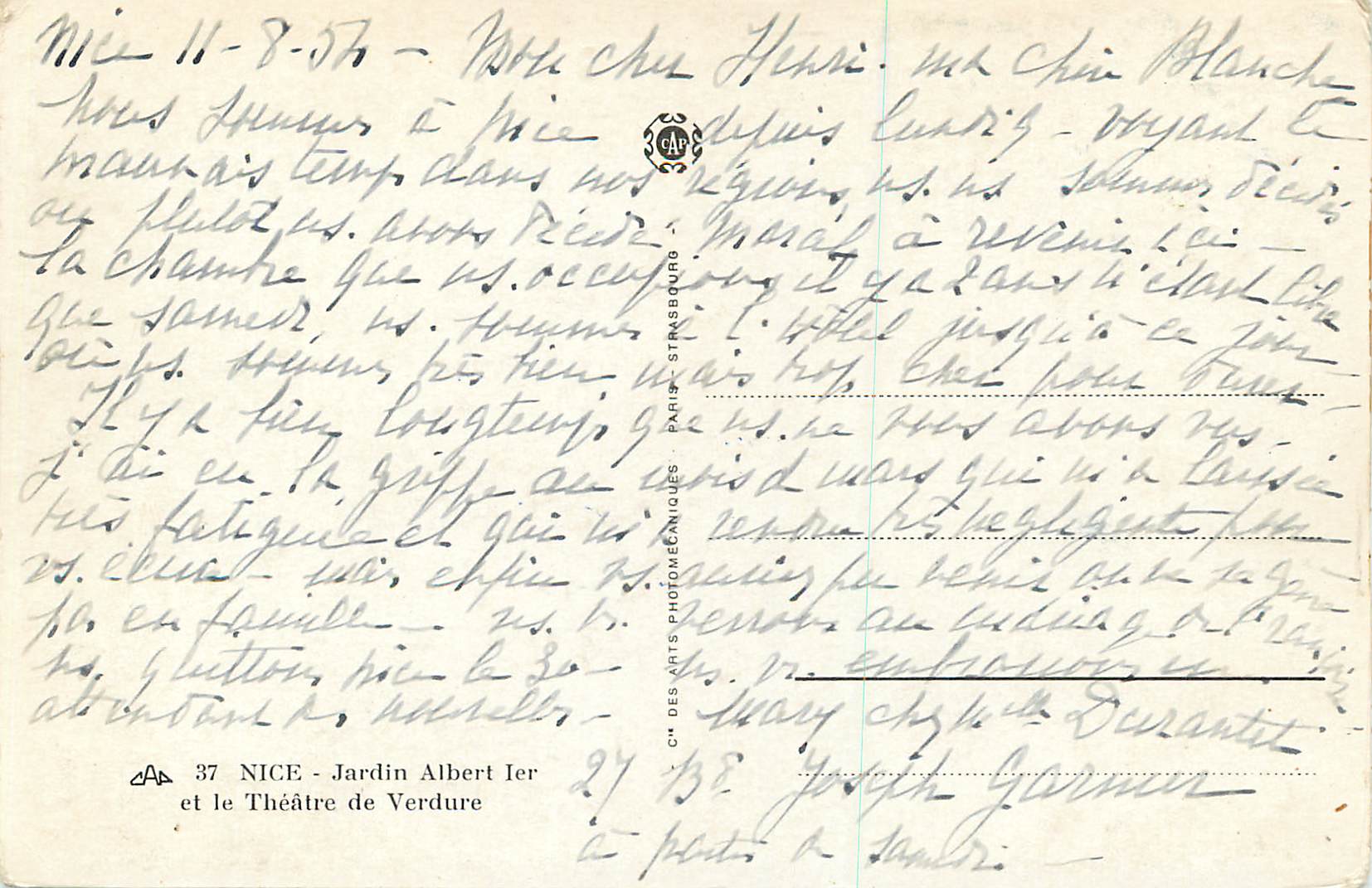 CPA Nice Jardin Albert Ier et le Theatre de Verdure — Verso