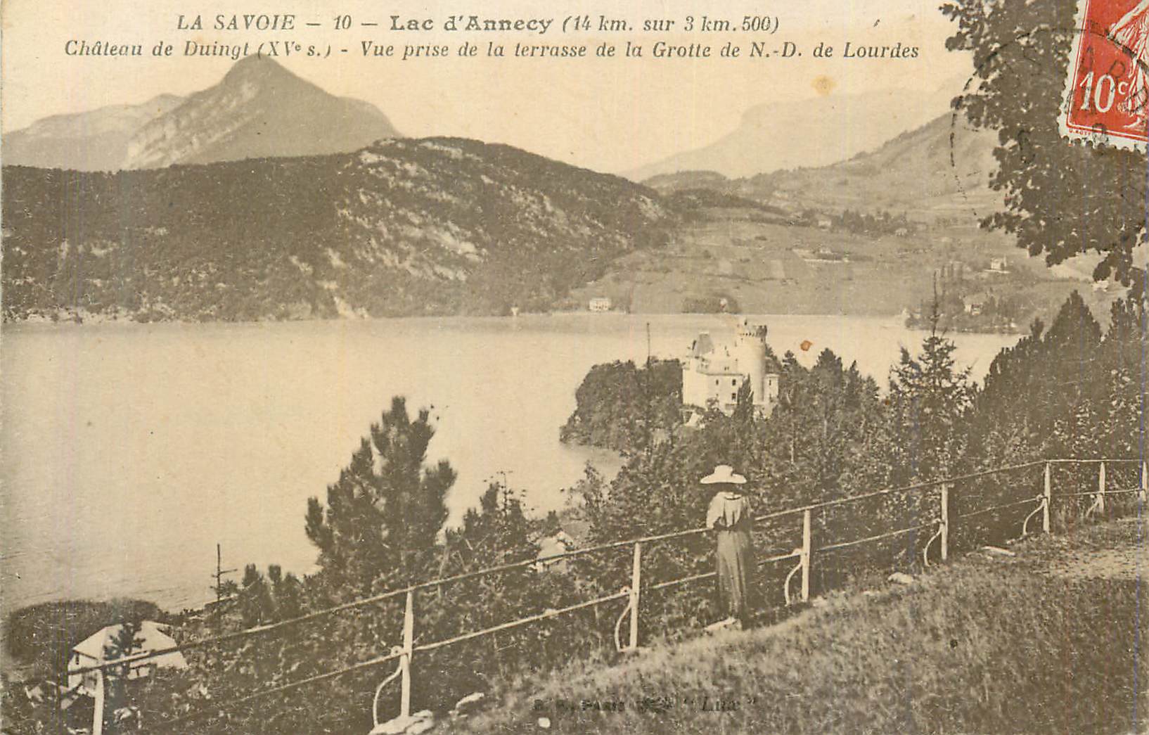 Lac d'Annecy — Château de Duingt (XVe s.) — Vue prise de la terrasse de la Grotte de N.-D. de Lourdes — Éditeur E. By Paris, n° 116