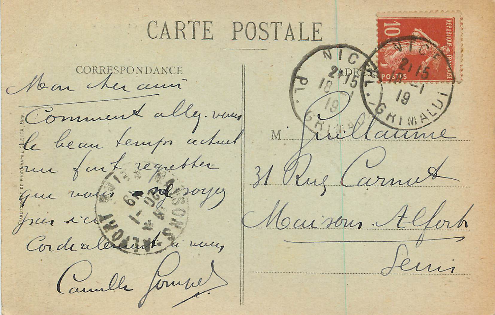 CPA Nice Promenade des Anglais et Jetee Promenade  — Verso