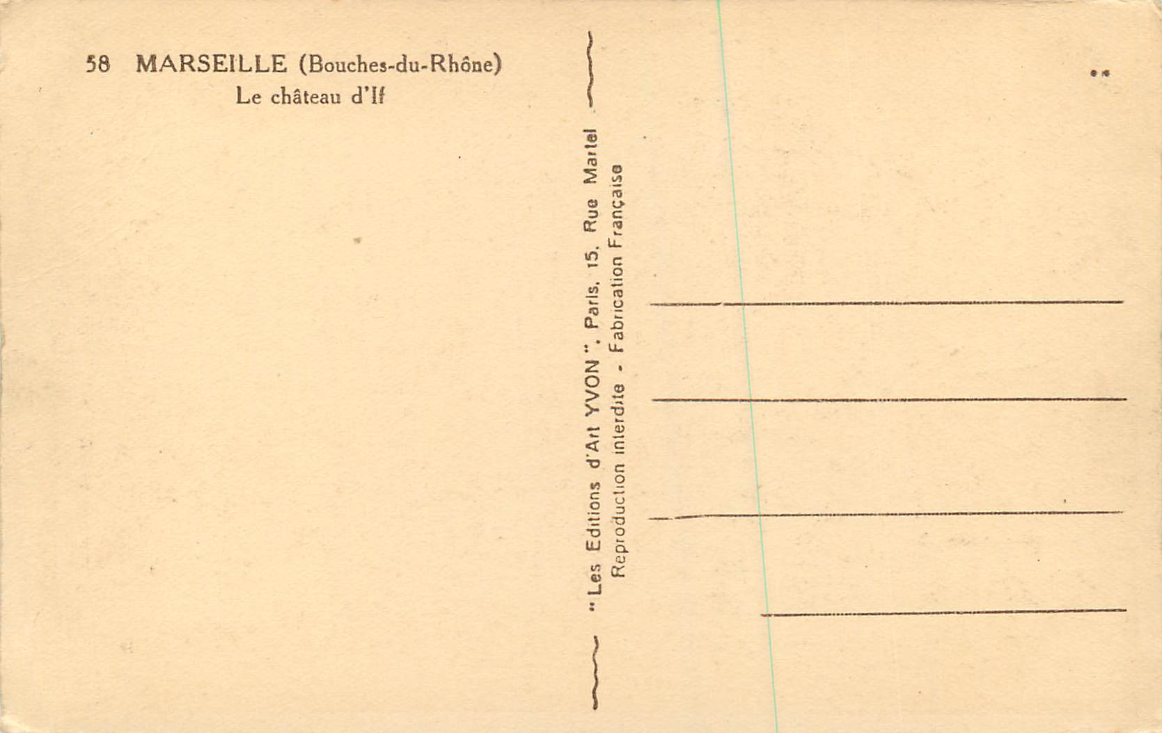 CPA Marseille (Bouches du Rhone) Le Chateau — Rückseite