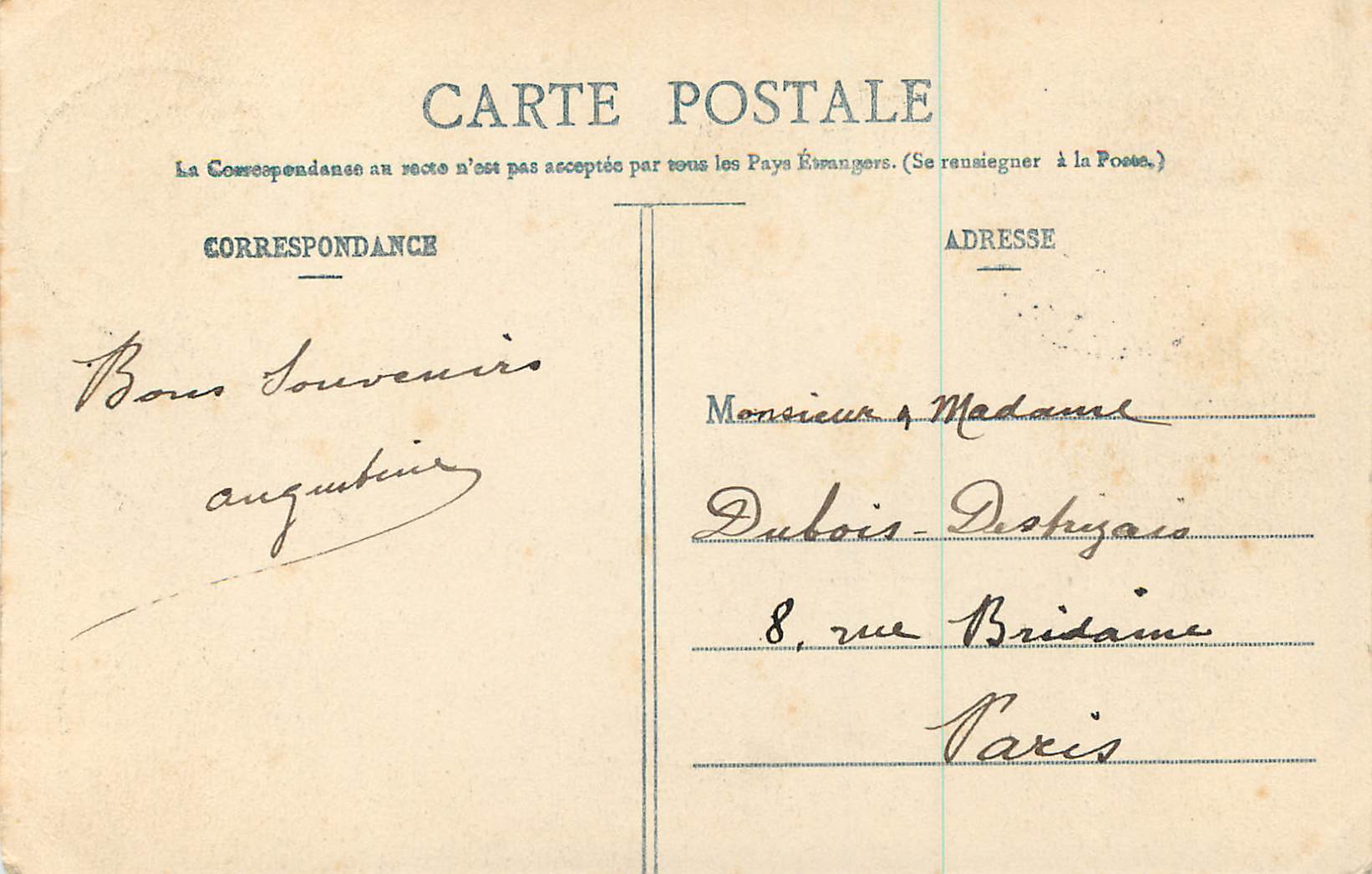 La Loge du Théâtre, près du Rocher de Biawitz — Édition A. Simons — Verso