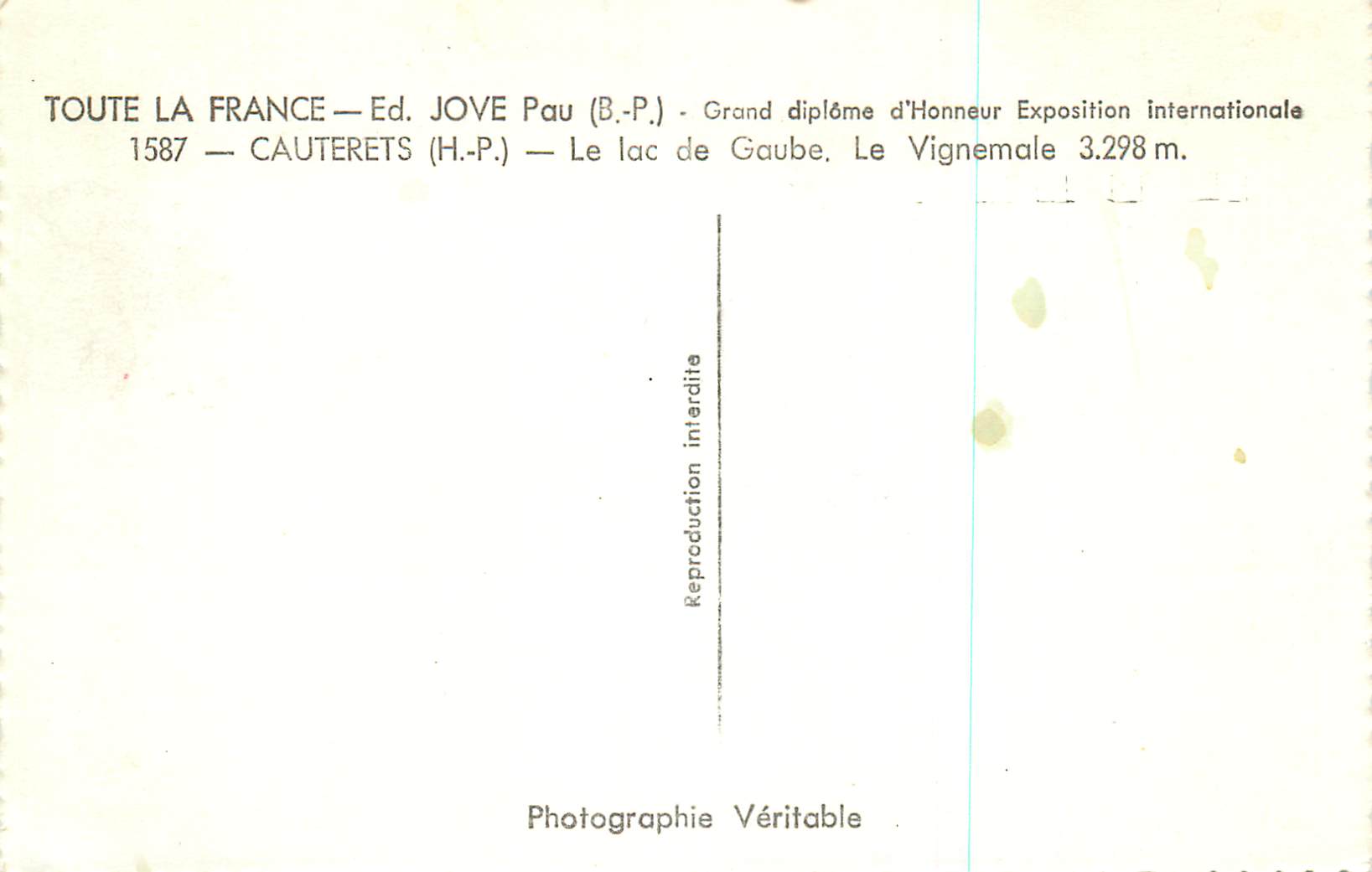 Lac de Gaube — Cauterets — Ed. JOVE Pau (B.P.) — Rückseite
