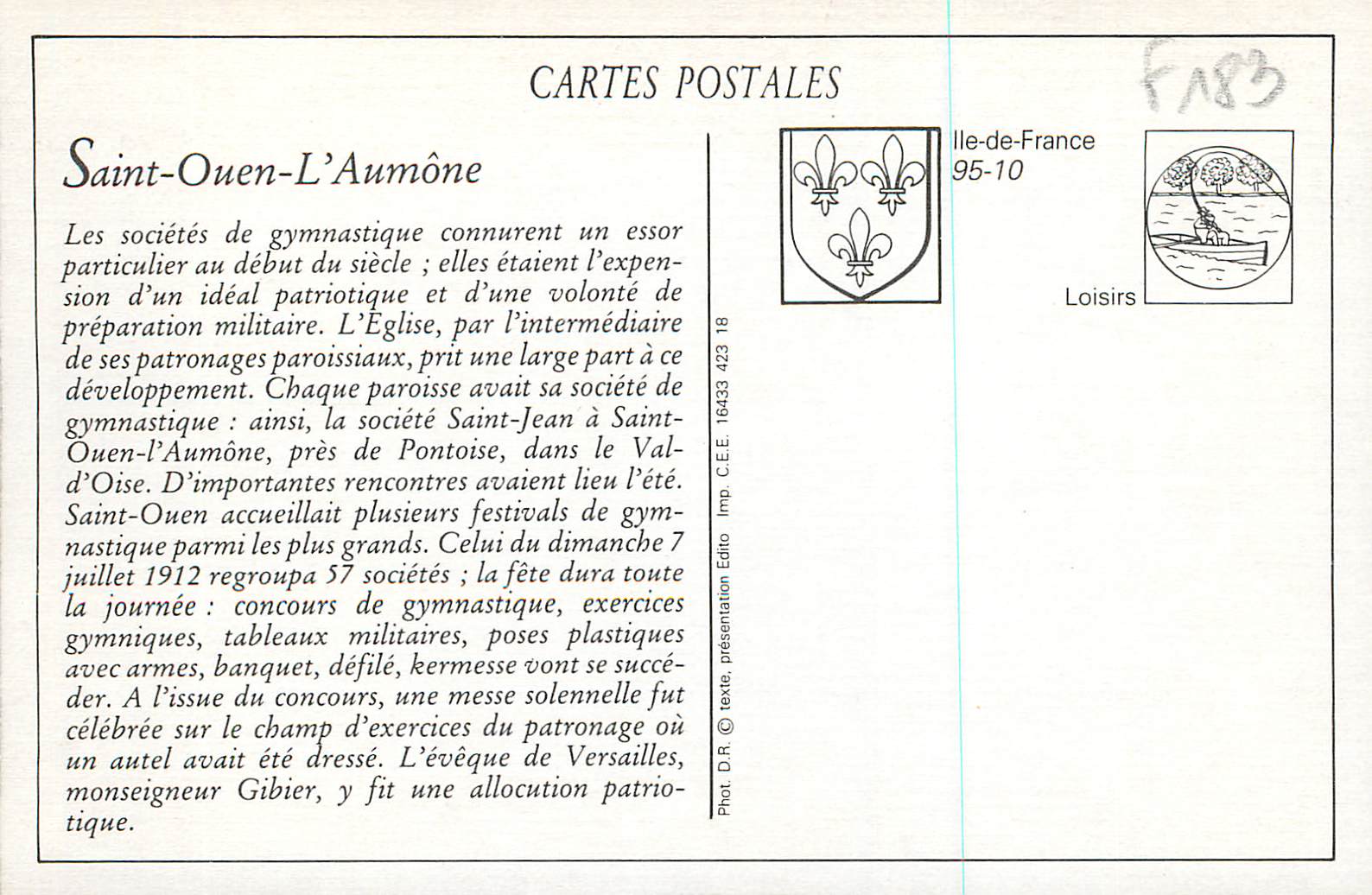 REPRO Saint Ouen L'Aumone Festival de Gymnastique du 7 Juillet 1912 — Back