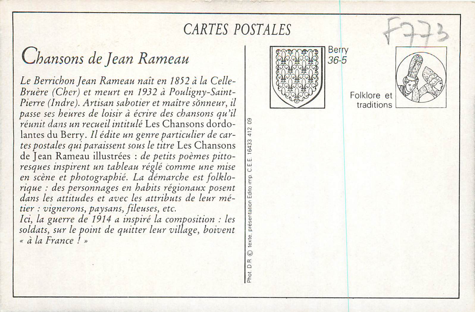 Soldats et paysans à la France — Les Chansons de Jean Rameau illustrées — Édition C.E.E. — Rückseite